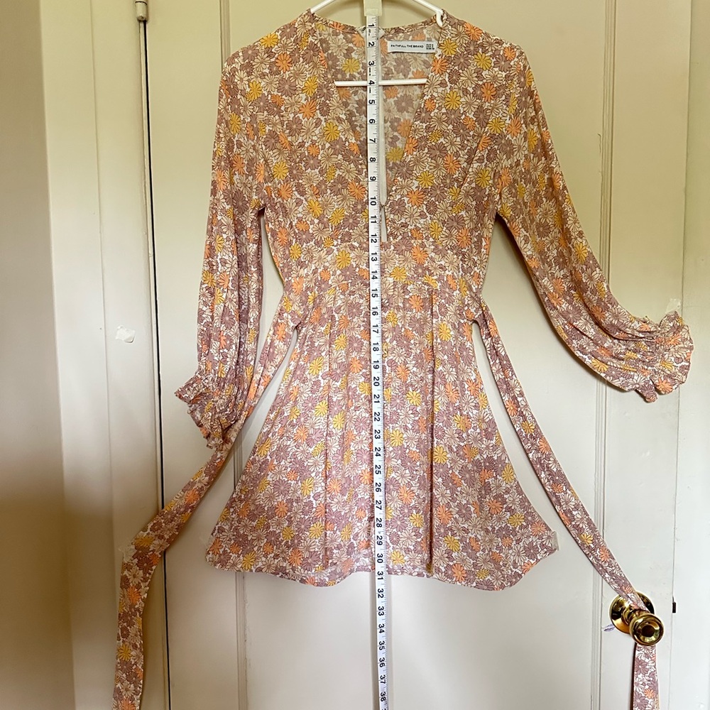 Floral V-Neck Long Sleeve Mini Dress in Blush - Picture 3 of 6